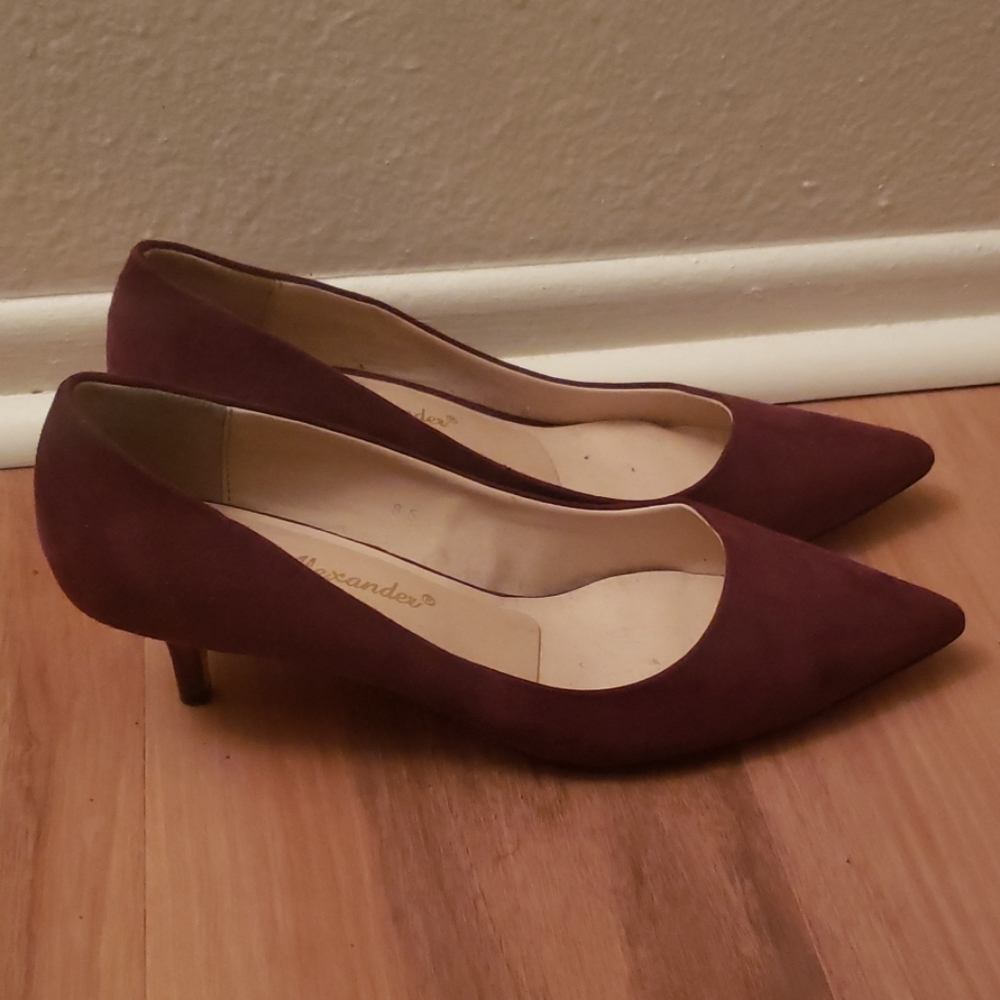 Burgundy Kitten Heel Pumps